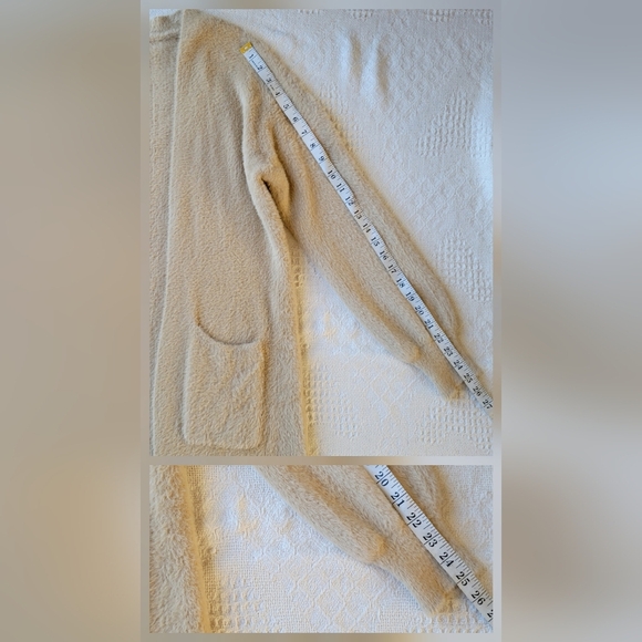 Sioni Long Sleeve Full coverage Soft and Fuzzy Open front Cardigan- Cream beige - Picture 8 of 9